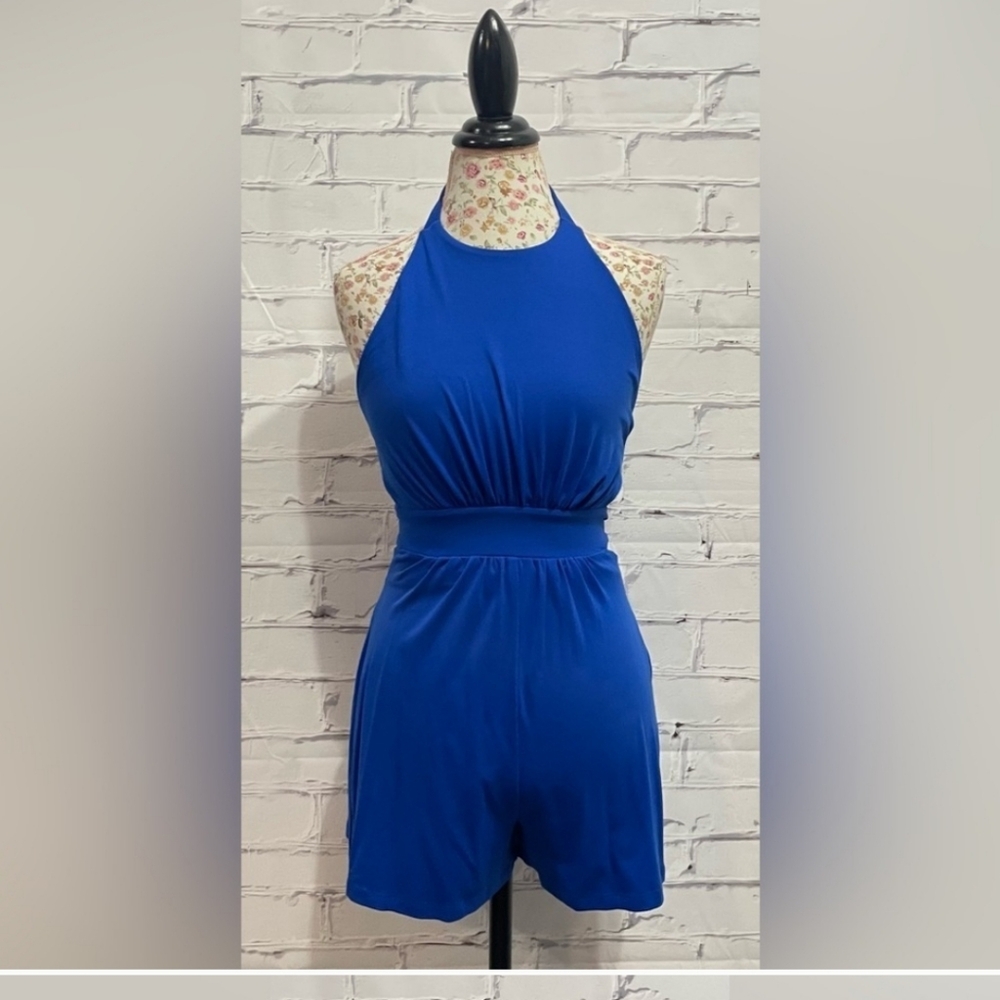 NWT Susana Monaco Sapphire Blue Open Back Romper - Size Large